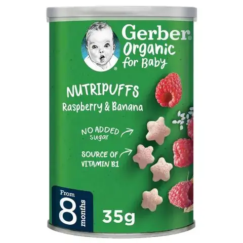 Gerber Organic Nutripuffs Banana rasberry 12+ мес 35 гр