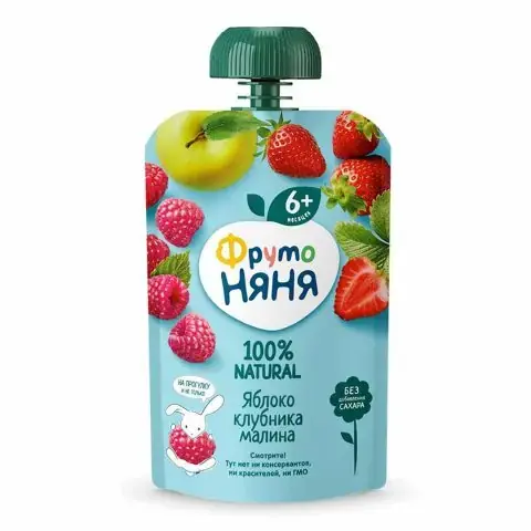 Десерт ФрутоНяня яблоко, клубника и малина 90 гр с 6+ мес