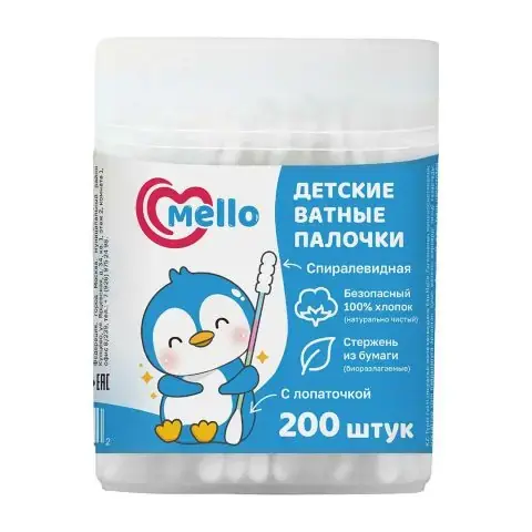 Детские ватные палочки Mello Спиралевидные с лопаточкой 200 шт
