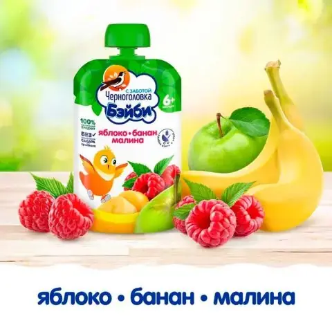 Пюре Черноголовка Бэйби Яблоко банан малина 85 гр 6+ мес